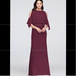 SHOULDER BLOUSON CHIFFON BRIDESMAID DRESS